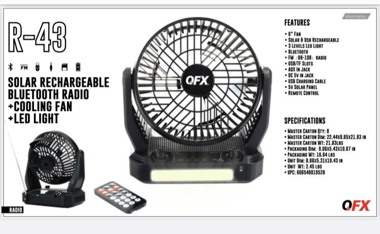 Abanico OFX 6" solar/Radio/Lampara